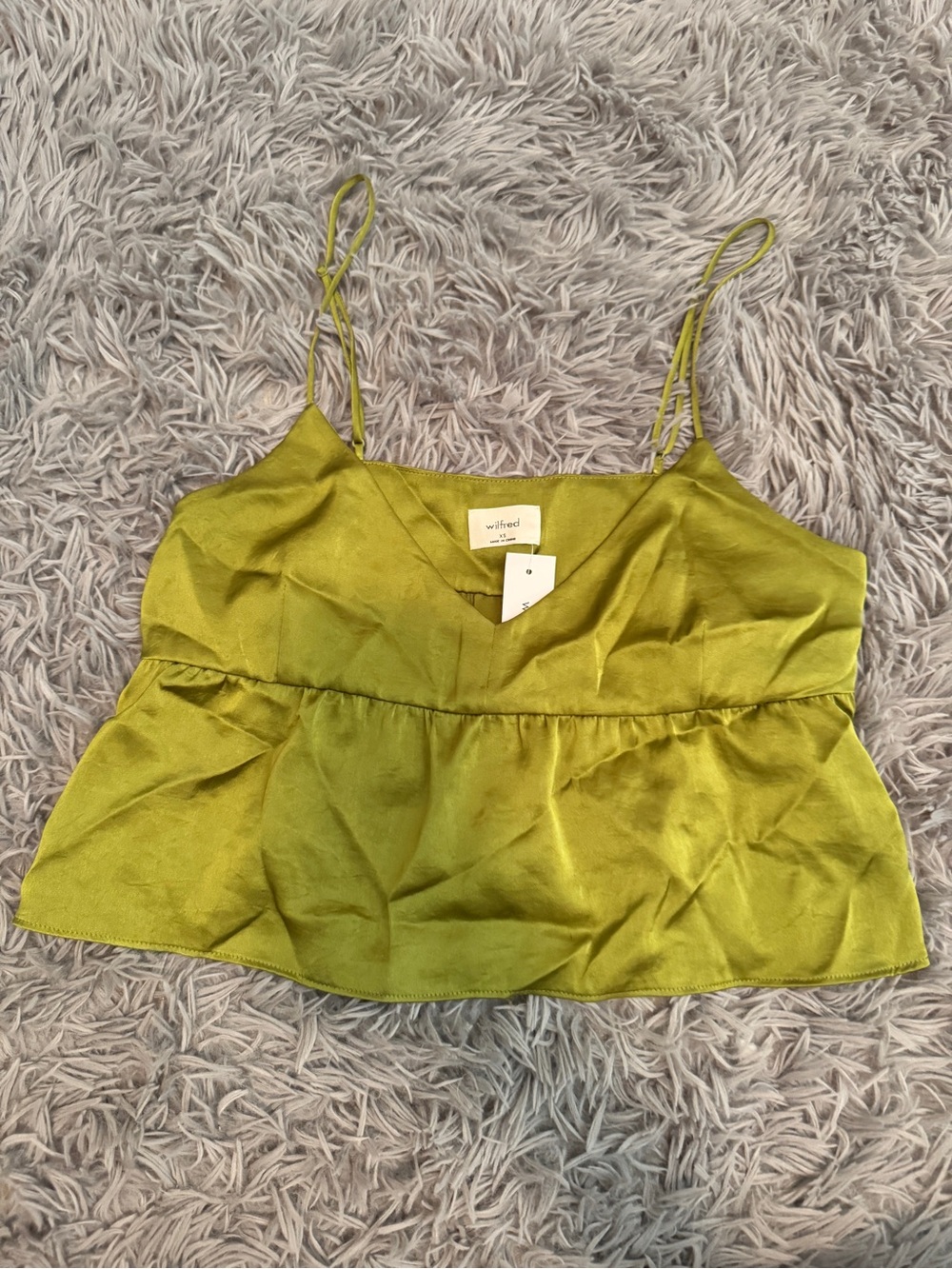 Wilfred Lime Green Satin Peplum Cami with Spaghetti Straps